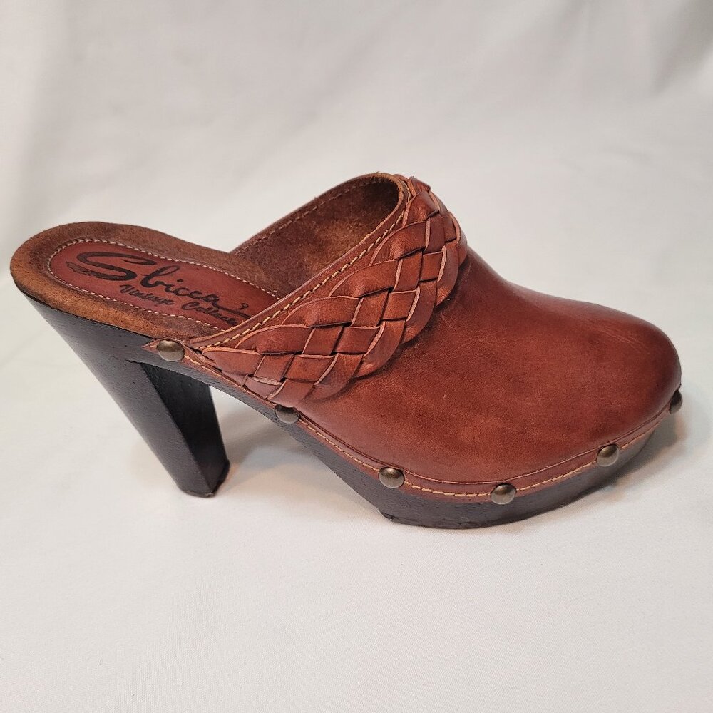 SBICCA Vintage Collection Brown Braided Leather Platform Mule Clog Sz 9